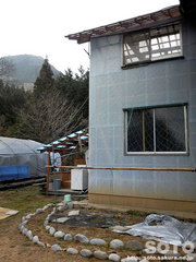 西日除けの網を張る